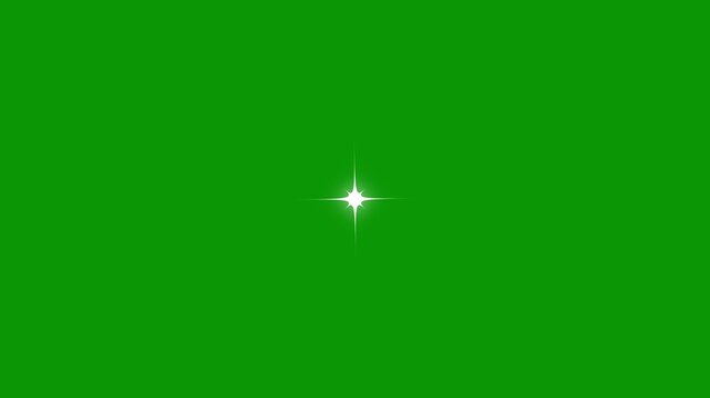 Twinkling stars night sky shine animation, white cartoon sparkles in doodle style on dark green screen background 4k video, star blinking chroma key overlay.