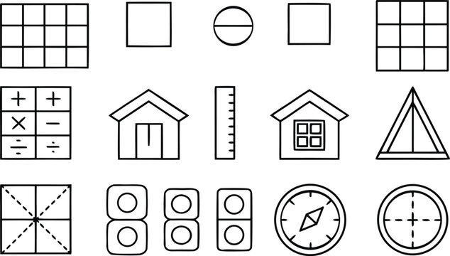 Collection of seventeen minimalist line architecture and math geometry