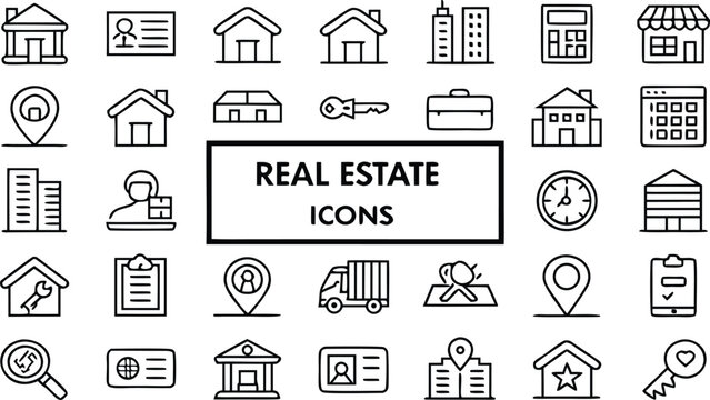 Set of black and white line for real estate and property sales house