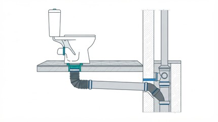 Fototapeta premium This shows a plumbing system related to a septic tank setup for a residential property. It includes a toilet connection and drainage components.