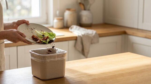 Person sorting household food waste into kitchen compost bin