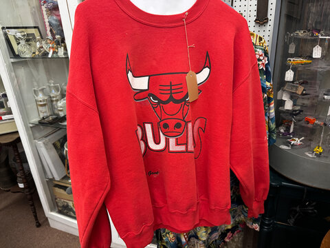 Mesa, Arizona - August 3, 2026: Vintage style 1990s Chicago Bulls NBA team sweatshirt