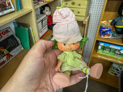 Mesa, Arizona - August 3, 2026: Lime Chiffon ballet dancer Strawberry Shortcake doll, vintage from the 1980s