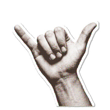 Human hand showing shaka gesture with raised thumb and pinky fingers h