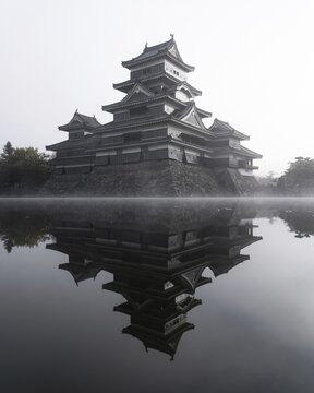 Matsumoto Castle in the fog, Matsumoto, Japan