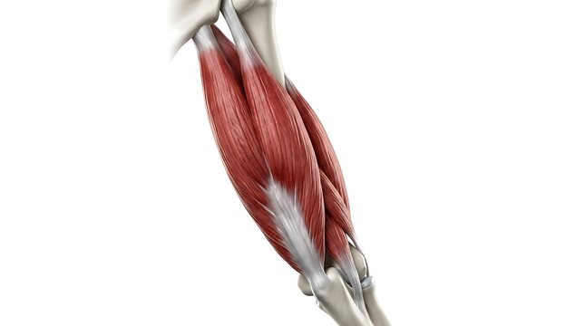 Anatomy of Human Arm Muscles and Triceps Brachii Isolated on White Background