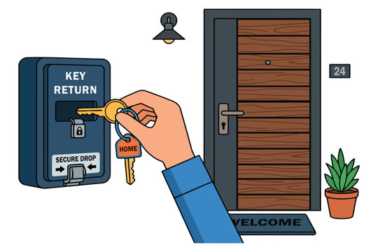 Person returning keys to key drop box outside apartment door