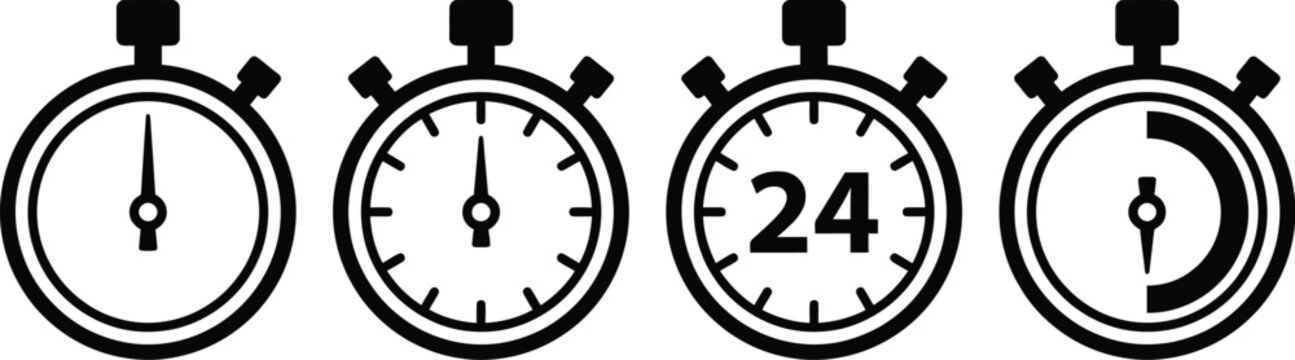 Timers icon on white background. Isolated vector set of elements time or timer. Stopwatch symbol. Vector countdown circle clock counter timer. Fast time icon. Circle arrow icon.