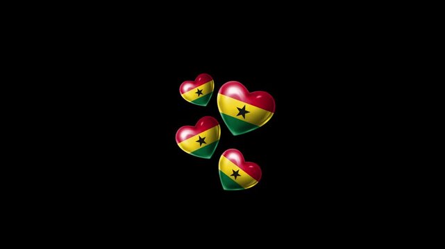 Realistic GHANA Flag Hearts Animation, Love GHANA National Symbol Design