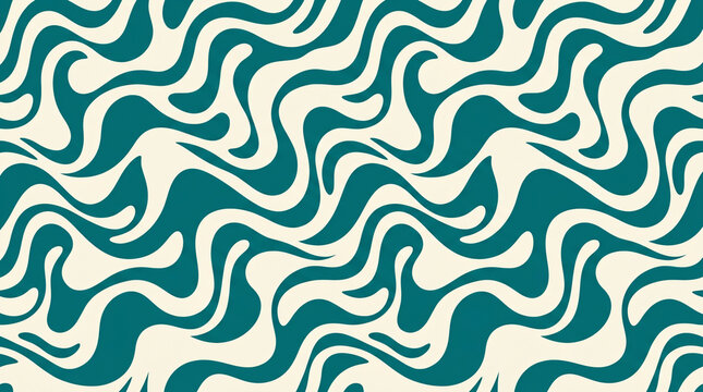 Teal And Cream Groovy Retro Seamless Wavy Pattern Background