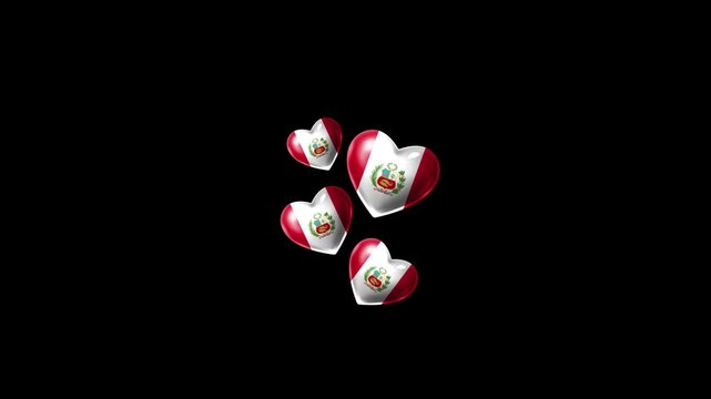 Realistic Peru Flag Hearts Animation, Love Peru National Symbol Design