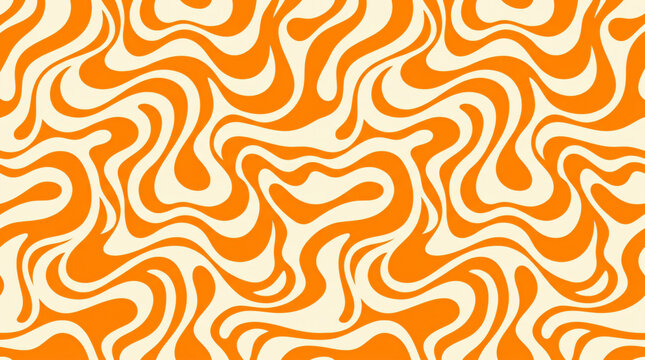 Orange Retro Seamless Pattern Wavy Liquid Swirl Background