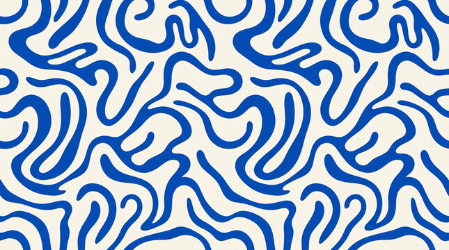 Blue Abstract Wavy Lines Seamless Pattern Retro Groovy Background