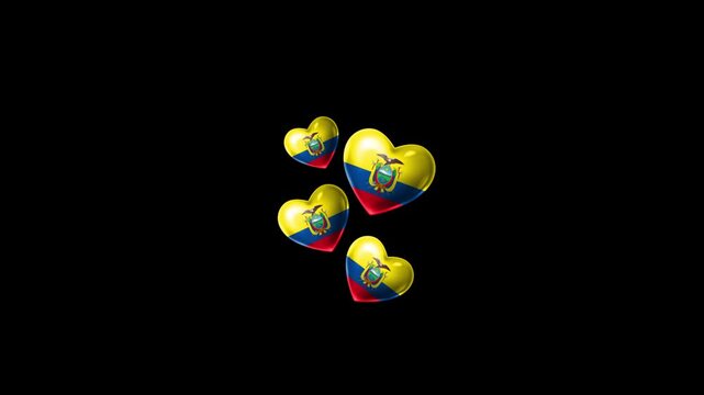 Realistic ECUADOR Flag Hearts Animation, Love ECUADOR National Symbol Design