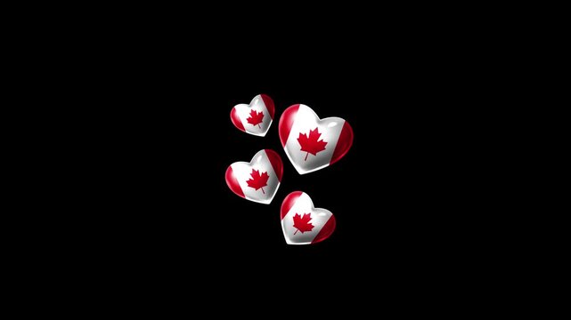 Realistic CANADA Flag Hearts Animation, Love CANADA National Symbol Design