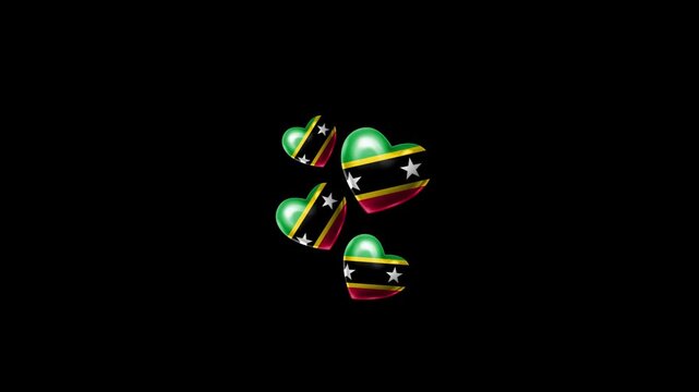 Realistic Saint Kitts and Nevis Flag Hearts Animation, Love Saint Kitts and Nevis National Symbol Design