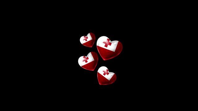 Realistic TONGA Flag Hearts Animation, Love TONGA National Symbol Design