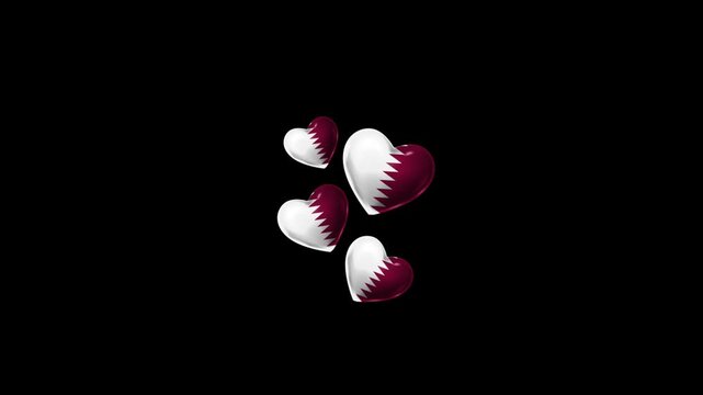 Realistic QATAR Flag Hearts Animation, Love QATAR National Symbol Design