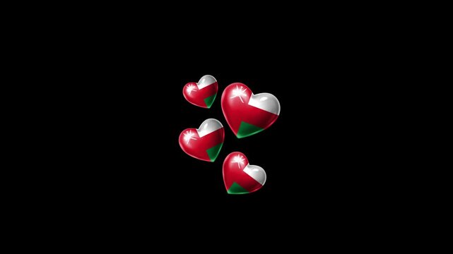 Realistic OMAN Flag Hearts Animation, Love OMAN National Symbol Design
