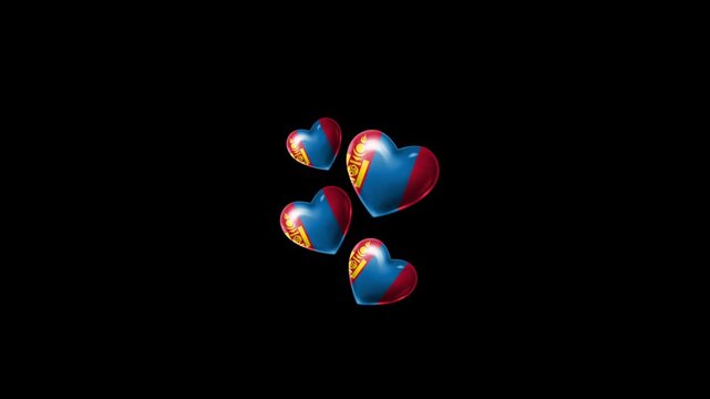Realistic MONGOLIA Flag Hearts Animation, Love MONGOLIA National Symbol Design