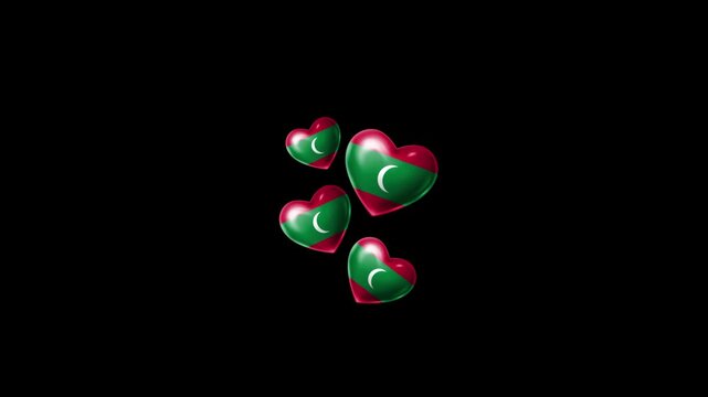 Realistic MALDIVES Flag Hearts Animation, Love MALDIVES National Symbol Design