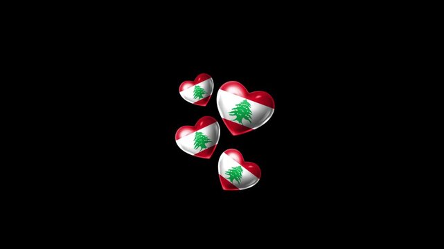 Realistic LEBANON Flag Hearts Animation, Love LEBANON National Symbol Design