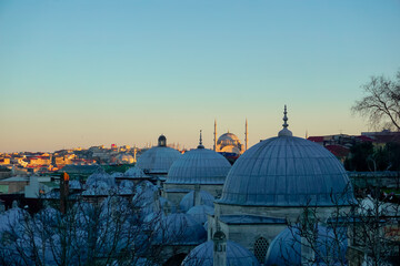 Domes of Suleymaniye Mosque complex at sunset Istanbul © Pavel