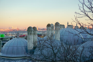 Domes of Suleymaniye Mosque complex at sunset Istanbul © Pavel