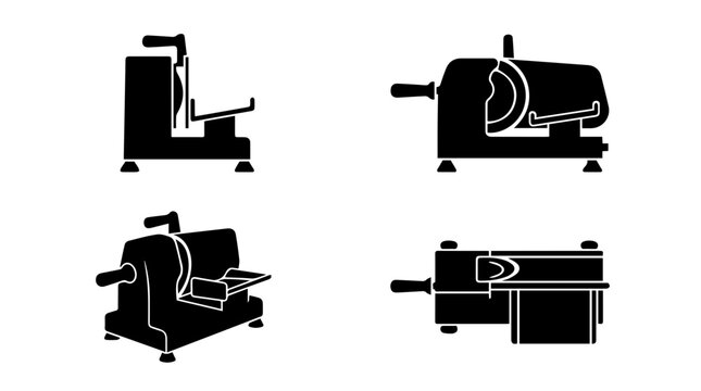 Professional Deli Meat Slicer Vector Silhouette Icon Set