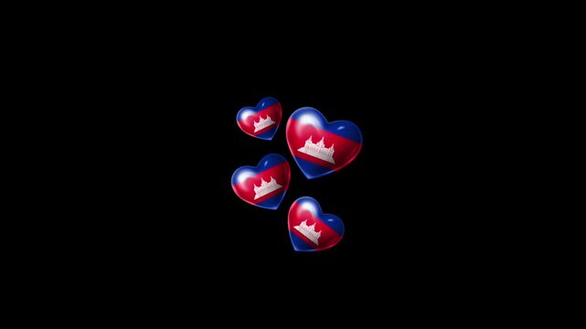 Realistic CAMBODIA Flag Hearts Animation, Love CAMBODIA National Symbol Design