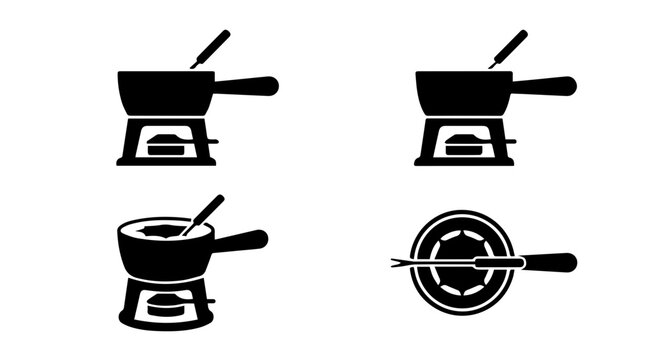Culinary Silhouette Vector Graphics of Traditional Swiss Fondue Set