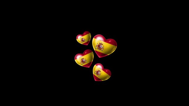 Realistic SPAIN Flag Hearts Animation, Love SPAIN National Symbol Design