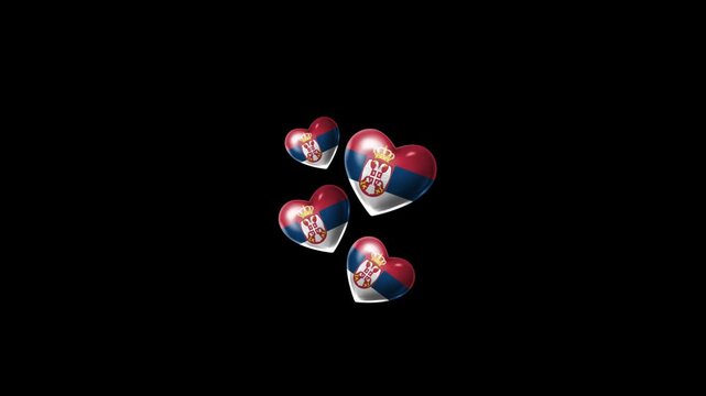 Realistic SERBIA Flag Hearts Animation, Love SERBIA National Symbol Design
