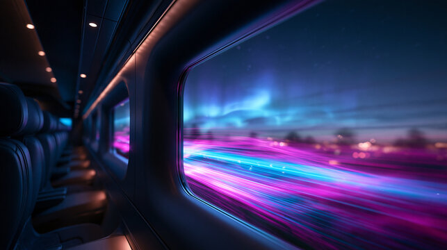Futuristic High Speed Train Window View at Night