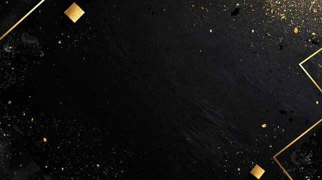 Luxury Black Background with Gold Geometric Border and Glitter