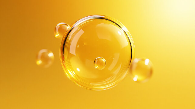 Golden Serum Bubble for Skincare and Cosmetic Background