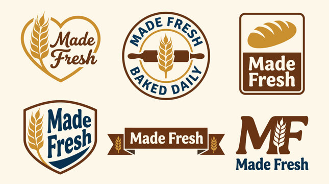 A collection of logos highlighting the 'Made Fresh' theme, emphasizing quality and freshness in baked goods, ideal for bakeries and artisanal food products.