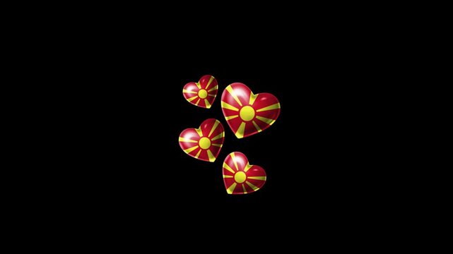 Realistic North Macedonia Flag Hearts Animation, Love North Macedonia National Symbol Design
