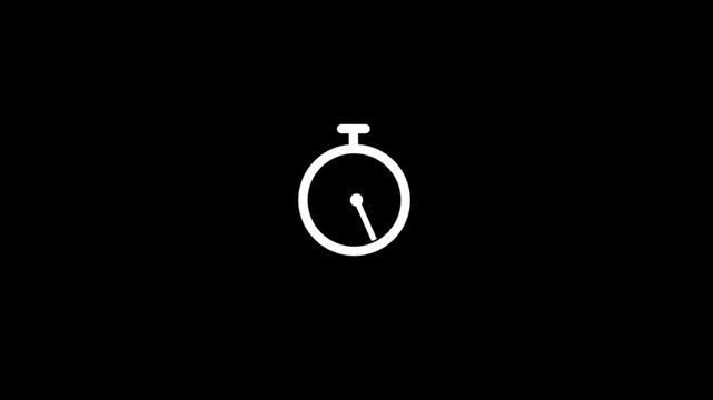 Minimal white stopwatch icon timer animation on black background a clean.time a simple graphic design element