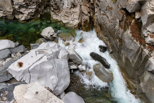 Emerald River Rapids Through Rocky Canyon at Othello Tunnels Near Hope BC Canada Scenic Gorge