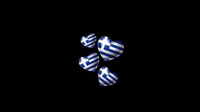 Realistic GREECE Flag Hearts Animation, Love GREECE National Symbol Design