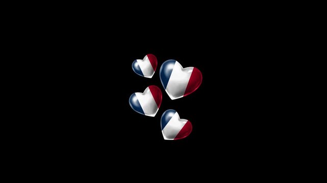 Realistic FRANCE Flag Hearts Animation, Love FRANCE National Symbol Design