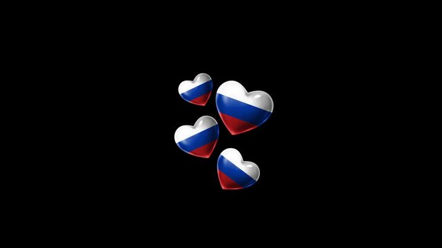 Realistic RUSSIA Flag Hearts Animation, Love RUSSIA National Symbol Design