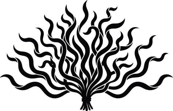 Undersea Seaweed Bush Vector with Flowing Marine Kelp Algae and Ocean Grass Foliage Silhouette Illustration