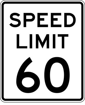 Speed Limit 60 mph American Road Sign Transparent Background