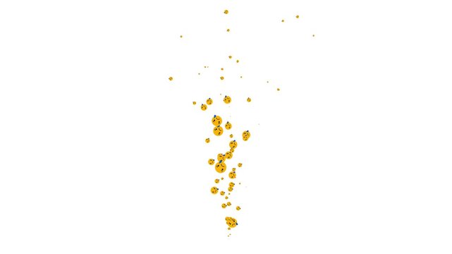 Sad crying face with teardrop emoji icons floating upward like bubbles on clean white background in 4K