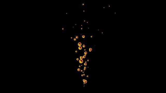Joyful laughing face with tears emoji particle animation rising on black background in 4K