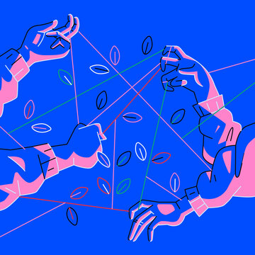 Hands Connecting Colorful Strings &ndash; Abstract Teamwork and Collaboration Illustration
