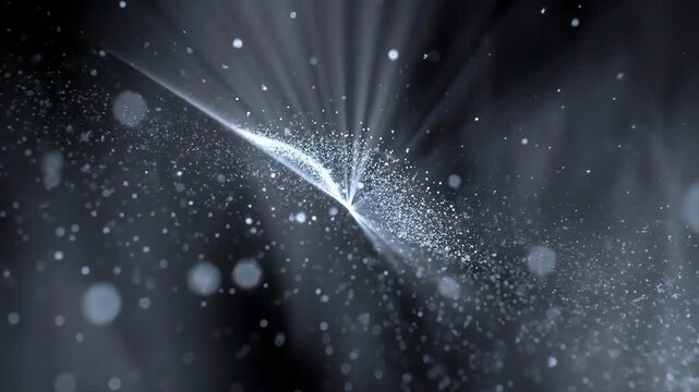 Floating light particles scattering in a soft ethereal style on a dark background, conveying a concept of mystery and motion