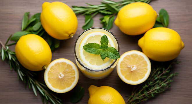 Fresh lemonade in a glass with mint